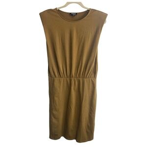 Express M Brown‎ Sleeveless Knit Midi Dress Shoulder Pads Minimalist Capsule ~